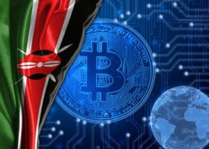 Kenyan flag with Bitcoin and blockchain concept