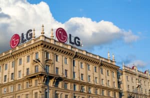 MINSK, BELARUS - july 19, 2017 Logo of LG on roof of building. LG (Lucky Goldstar) is a South Korean electronics company and the fourth-largest chaebol in South Korea. Source: shutterstock.com