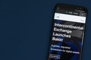KYRENIA, CYPRUS - SEPTEMBER 1, 2018 Website of Intercontinental Exchange NYSE ICE with announcement of launching Bakkt - open and regulated crypto platform and global ecosystem for digital assets