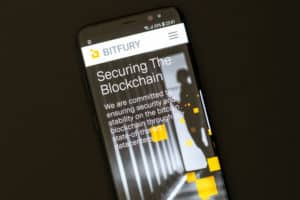 KYRENIA, CYPRUS - SEPTEMBER 8. 2018 Bitfury website on the smartphone display. Bitfury is a blockchain company, the large industrial miner, developer of software and hardware for Bitcoin blockchain