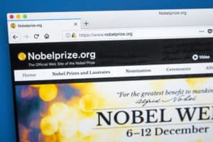 LONDON, UK - JANUARY 4TH 2018 The homepage of the official website for the Nobel Prize, on 4th January 2018. Source: shutterstock.com