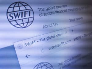 Minsk, Belarus - September 05, 2018 The homepage of the official website for The Society for Worldwide Interbank Financial Telecommunication (SWIFT)