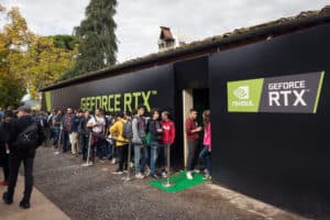 TuscanyItaly - 11-03-2018 Nvidia stand at Lucca Comics & Games festival (the largest comic book and gaming convention in Europe)
