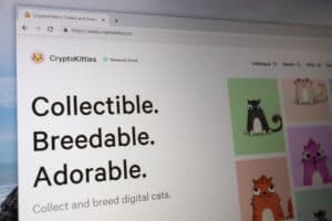 Virginia, USA - October 10, 2018 - CryptoKitties website home page, a blockchain based virtual game players can purchase, collect, breed, and sell virtual cats and kittens