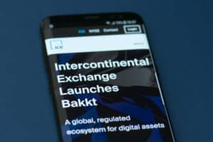KYRENIA, CYPRUS - SEPTEMBER 1, 2018 Website of Intercontinental Exchange NYSE ICE with announcement of launching Bakkt - open and regulated crypto platform and global ecosystem for digital assets
