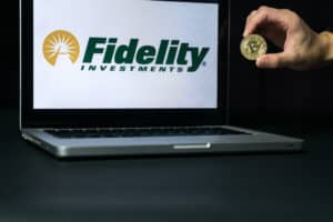 Bitcoin coin with the Fidelity logo on a laptop screen, Slovenia - December 23th, 2018 - Image