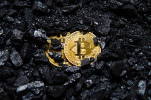 Bitcoin is a gold coin. The concept of crypto currency. Virtual currency background. coal mining, mining. - Image