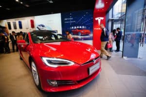 Chengdu, Sichuan China - March 02 2019 Tesla car model showroom located in the largest shopping mall in Chengdu. Tesla has become the most popular car brand in China amid US China trade war. - Image