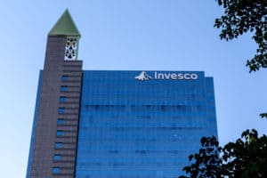 Toronto, Ontario, Canada - June 25, 2018 Sign and logo of Invesco on the Canadian head office building in Toronto. Invesco Ltd. is an American independent investment management company. - Image