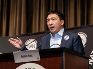 New York, NY - April 3, 2019 Democratic Presidential candidate Andrew Yang speaks during National Action Network 2019 convention at Sheraton Times Square - Image